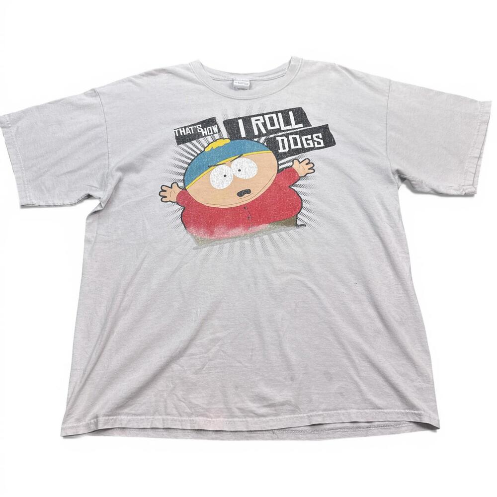 Vintage Y2K South Park Cartman T Shirt Mens XL Gray Big Logo Roll Dogs